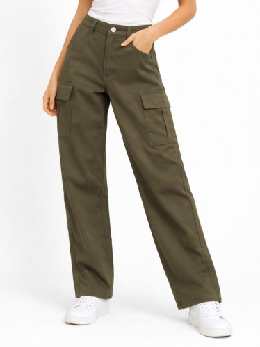 بنطلون كارجو ستاتي لون زيتي