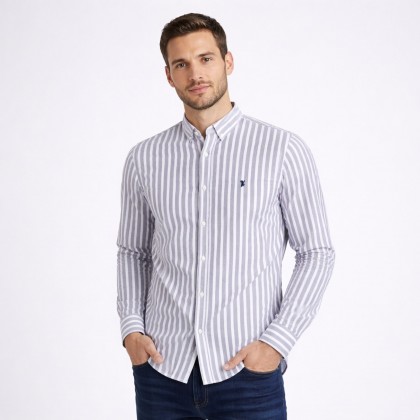 قميص رجالي قطني مخطط ابيض وسكني