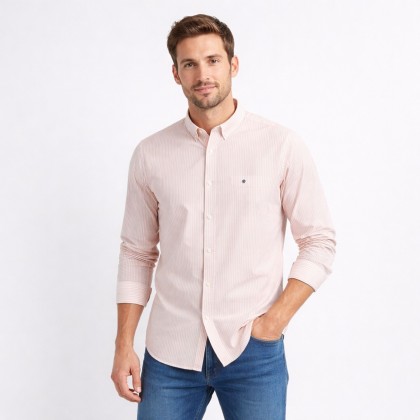 قميص رجالي قطني مخطط ابيض واصفر