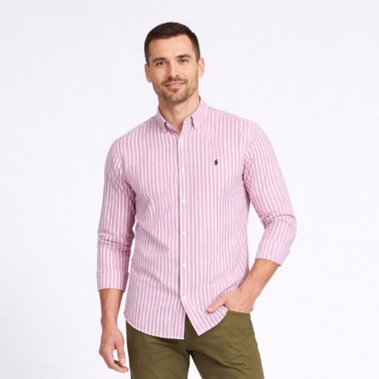 قميص رجالي قطني مخطط ابيض وزهري