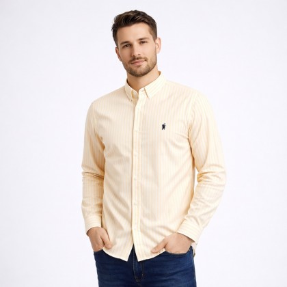 قميص رجالي قطني مخطط ابيض واصفر