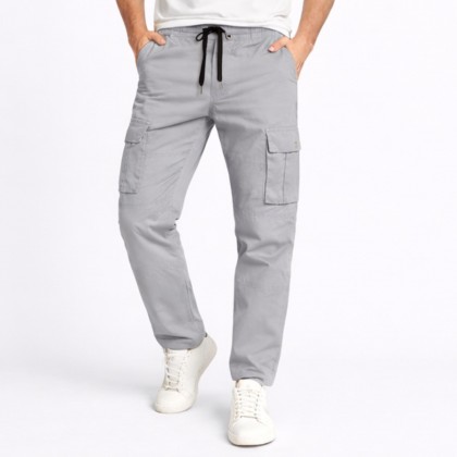 بنطلون رجالي قطن بتصميم جيوب جانبية لون سكني