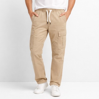 بنطلون رجالي قطن بتصميم جيوب جانبية لون بيج