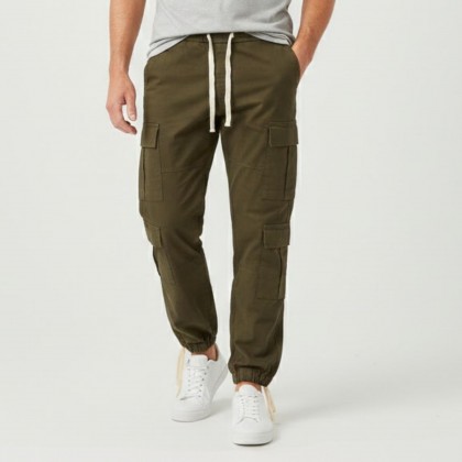 بنطلون رجالي بتصميم جيوب جانبية لون زيتي