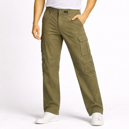 بنطلون رجالي بتصميم جيوب جانبية لون زيتي