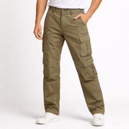 بنطلون رجالي بتصميم جيوب جانبية لون زيتي