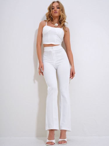 بنطلون ستاتي قماش لون أبيض