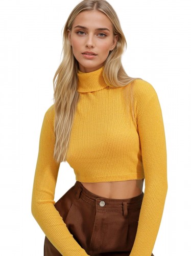 بلوزة ستاتي هاينك قصيرة لون ذهبي بارد