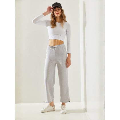 بنطلون رياضي بخصر مطاطي وربطة عنق للنساء لون سكني