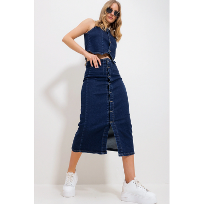 تنورة جينز ستاتي طويله