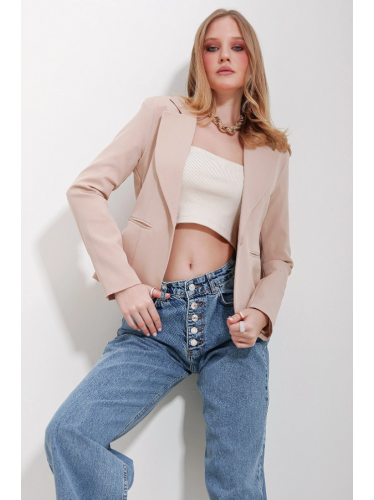 جاكيت ستاتي رسمي قصير لون بيج