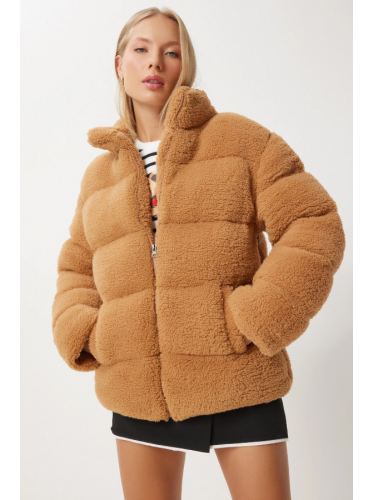 جاكيت فرو قصير ستاتي لون بني
