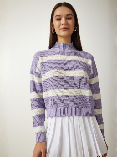 بلوز ستاتي شتوي نهدي مخطط أبيض