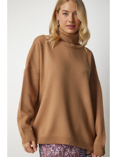 بلوزة ستاتي شتوي قبة عالية لون بيج