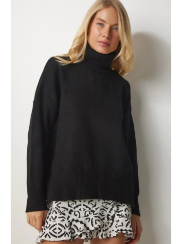 بلوزة ستاتي شتوي قبة عالية لون أسود