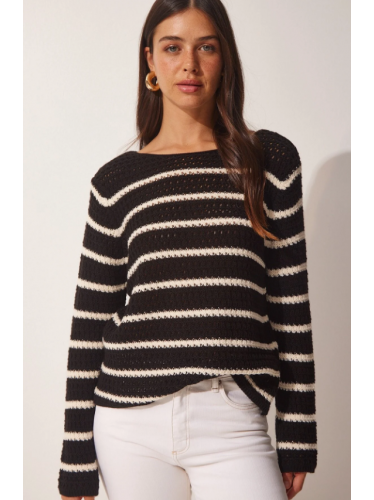 بلوزة ستاتي Happiness İstanbul أسود مخطط أبيض