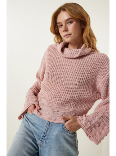 بلوزة ستاتي شتوي لون زهري بارد قبة عالية