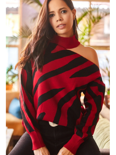 بلوزة ستاتي شتوي أسود وأحمر