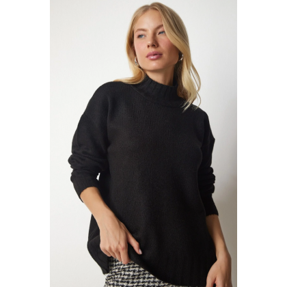 بلوزة صوف بأكمام طويلة للنساء لون اسود