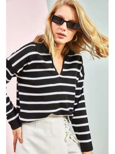 بلوزة ستاتي مخطط أسود وأبيض