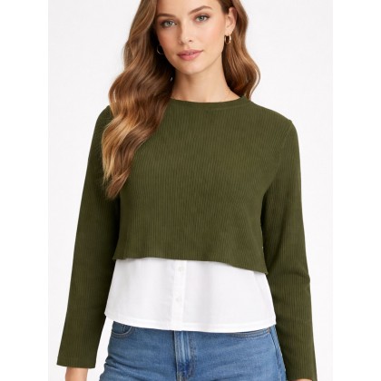 بلوز قصيرة نسائي لون زيتي