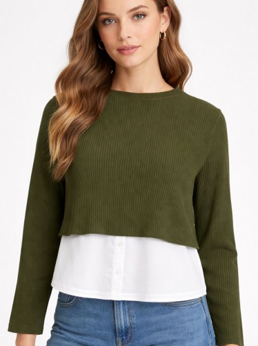 بلوزة ستاتي لون زيتي