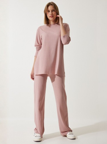 طقم ستاتي لون زهري قطعتين بنطلون وبلوزة