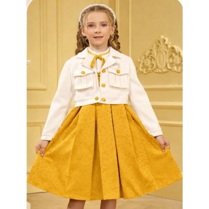 فستان بناتي قطعتين لون اصفر