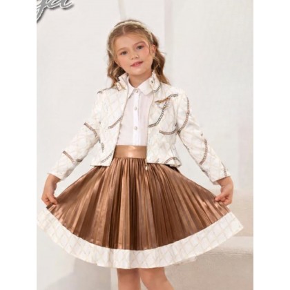 فستان تنورة ثلث قطع لون برونزي