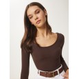 بلوز ستاتي بأكمام طويلة لون بني