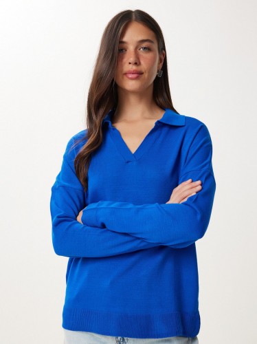 بلوزة ستاتي لون أزرق نيلي