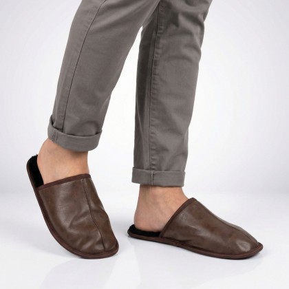 حفاية شتوي جلد رجال لون بني