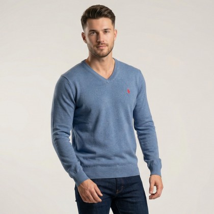 بلوزة قطنية بأكمام طويلة للرجال لون أزرق