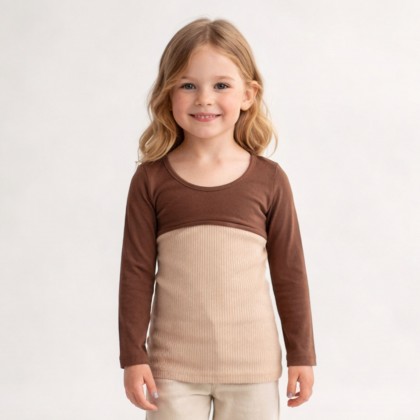 فستان بناتي قطعتين لون بني