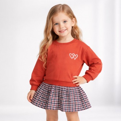 فستان بناتي قطعتين لون بني