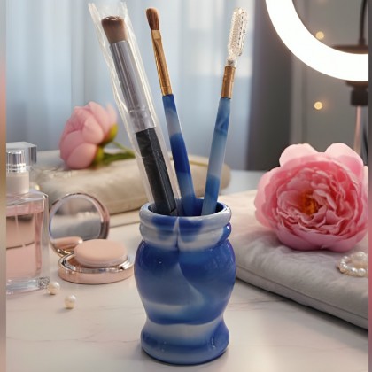 طقم فراشي مكياج عدد 2 مع مشط حواجب مع كاسة لون أزرق