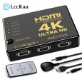 موزع HDMI بدقة 4K ذو 5 منافذ مع جهاز تحكم عن بعد بالأشعة تحت الحمراء لأجهزة HD بدقة 1080 بكسل