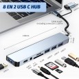 موزع USB HUB ذات 8 في 1 بتصميم عصري أنيق، مع مداخل SD/TF، ومنفذ صوت 3.5 ملم لتوصيل جميع أجهزتك بسهولة 