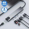 موزع USB HUB ذات 8 في 1 بتصميم عصري أنيق، مع مداخل SD/TF، ومنفذ صوت 3.5 ملم لتوصيل جميع أجهزتك بسهولة 