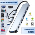 موزع USB HUB ذات 8 في 1 بتصميم عصري أنيق، مع مداخل SD/TF، ومنفذ صوت 3.5 ملم لتوصيل جميع أجهزتك بسهولة 