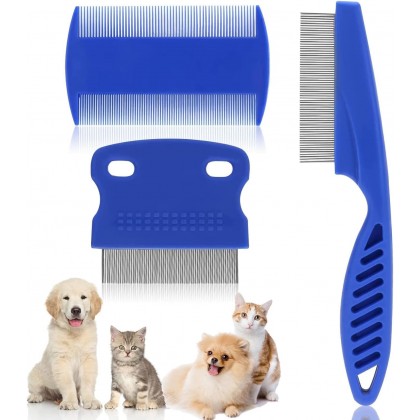 مجموعة 3 أمشاط للحيوانات الأليفة، مع أسنان ناعمة لإزالة القمل والبراغيث، وتمشيط دقيق للقطط والكلاب لإزالة الشعر المتشابك والقراد.