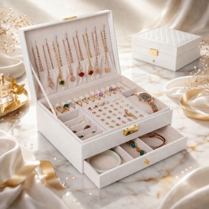 منظم اكسسوارات جلد صغير لون ابيض