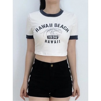 بلوزة ستاتي نص كم قصيرة لون ابيض