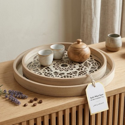 طقم صواني خشب Cnc قطعتين مدور