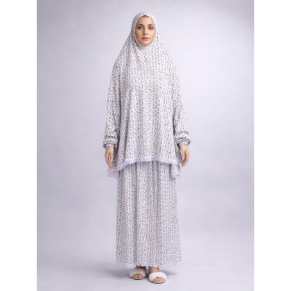 طقم صلاة ستاتي من فاميلي لون ابيض مورد ورد كحلي