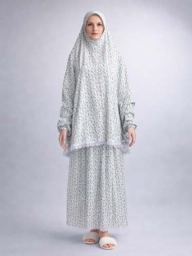 طقم صلاة ستاتي من فاميلي لون ابيض مورد ورد اخضر