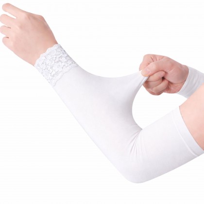 معصم ستاتي قطن ليكرا دانتيل حجم واحد (زنود ستاتي) لون أبيض
