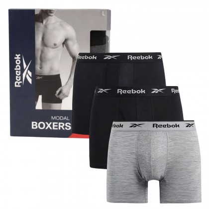 Reebok Mens' Boxers 7' (3 Pack)- Black and Grey
