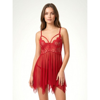 قميص لانجري قصير نسائي لون أحمر