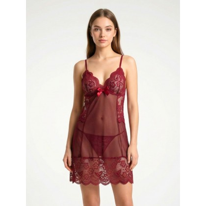 قميص لانجري قصير قطعة واحدة نسائي لون خمري